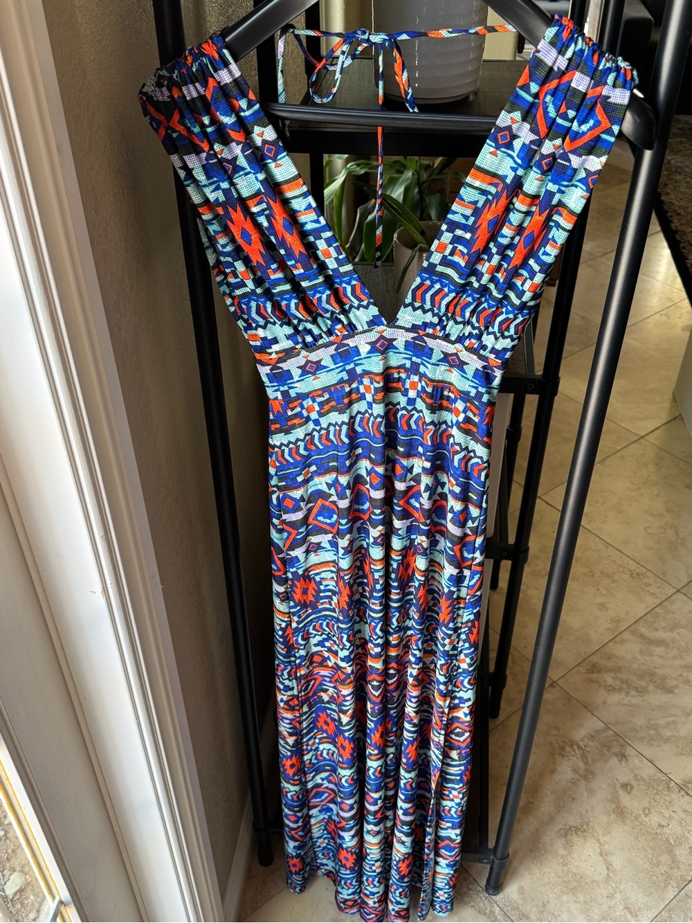 Veronica M Blue & Red V-Neck Maxi Dress